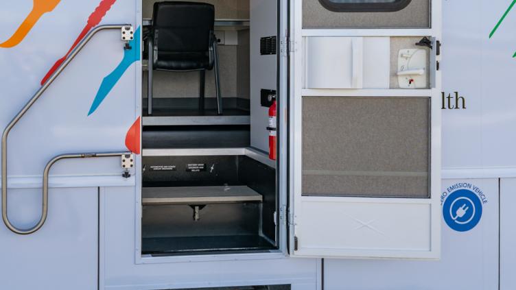 viewing a mobile medical vehicle through an exterior door